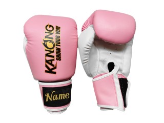 สั่งทำนวมมวยไทย ปักชื่อข้อมือ : KNGCUST-412 สีชมพู-ขาว